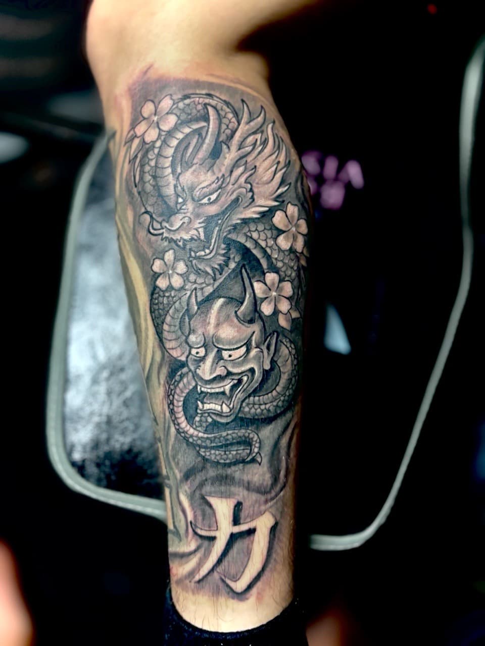 Japanese + Black & Grey dragon tattoo on Calf by tattoo_panda on TattMe