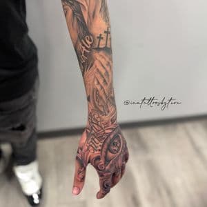 Black & Grey + Realism praying hands tattoo on Forearm by TheINQCollective on TattMe