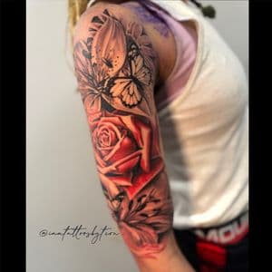 Floral + Illustrative flowers tattoo on Half Sleeve by TheINQCollective on TattMe