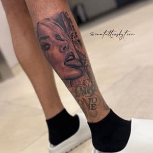 Realism + Black & Grey woman tattoo on Calf by TheINQCollective on TattMe