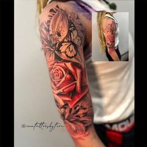 Floral + Realism roses tattoo on Half Sleeve by TheINQCollective on TattMe