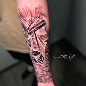 Black & Grey + Illustrative cross tattoo on Forearm by TheINQCollective on TattMe