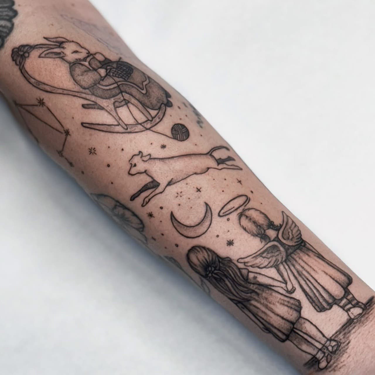 Fine Line + Black-work rabbit tattoo on Forearm by Ashley_Jolly_Tattoo on TattMe