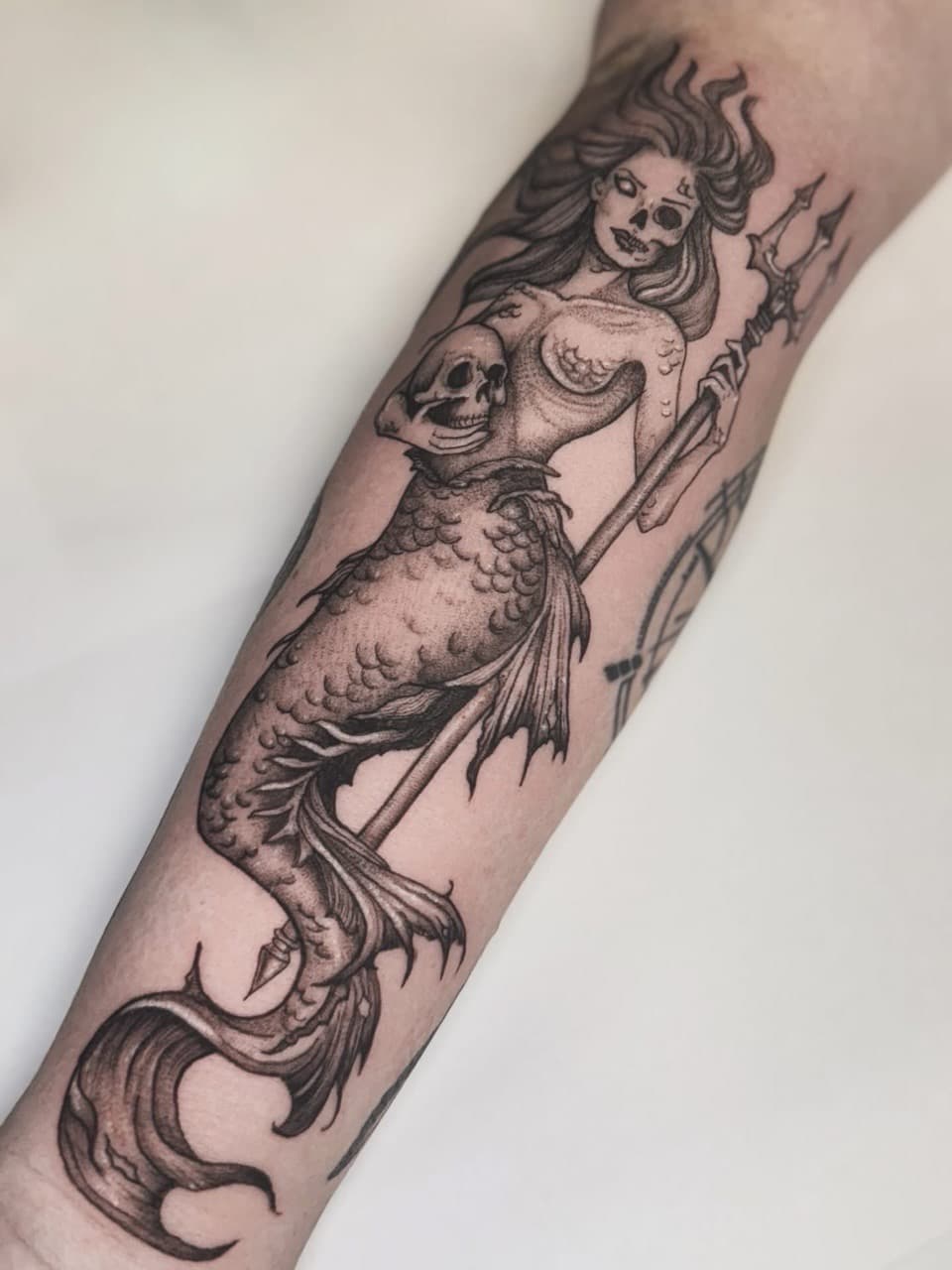 Black & Grey + Illustrative mermaid tattoo on Forearm by Ashley_Jolly_Tattoo on TattMe