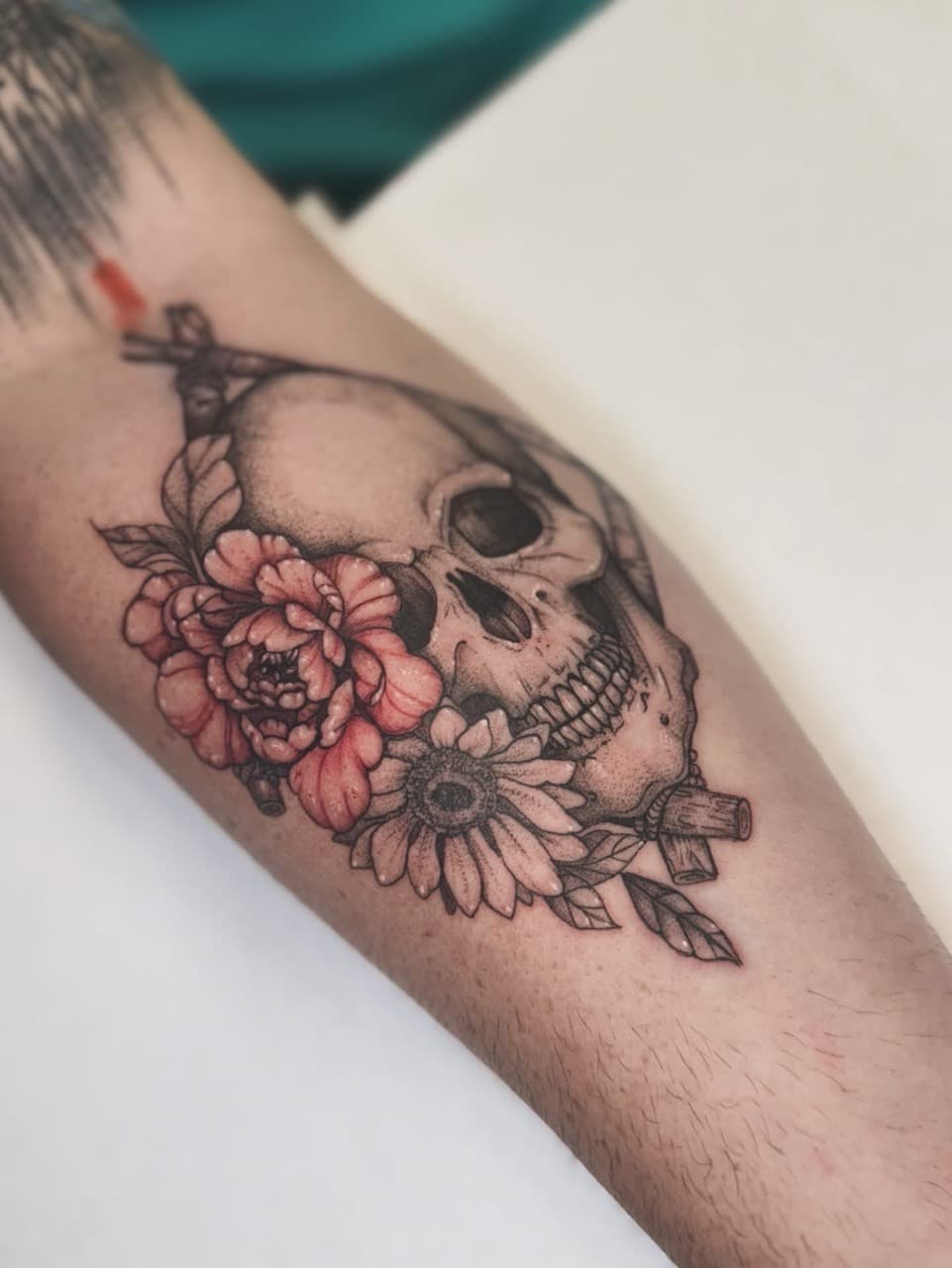 Fine Line + Black & Grey skull tattoo on Forearm by Ashley_Jolly_Tattoo on TattMe