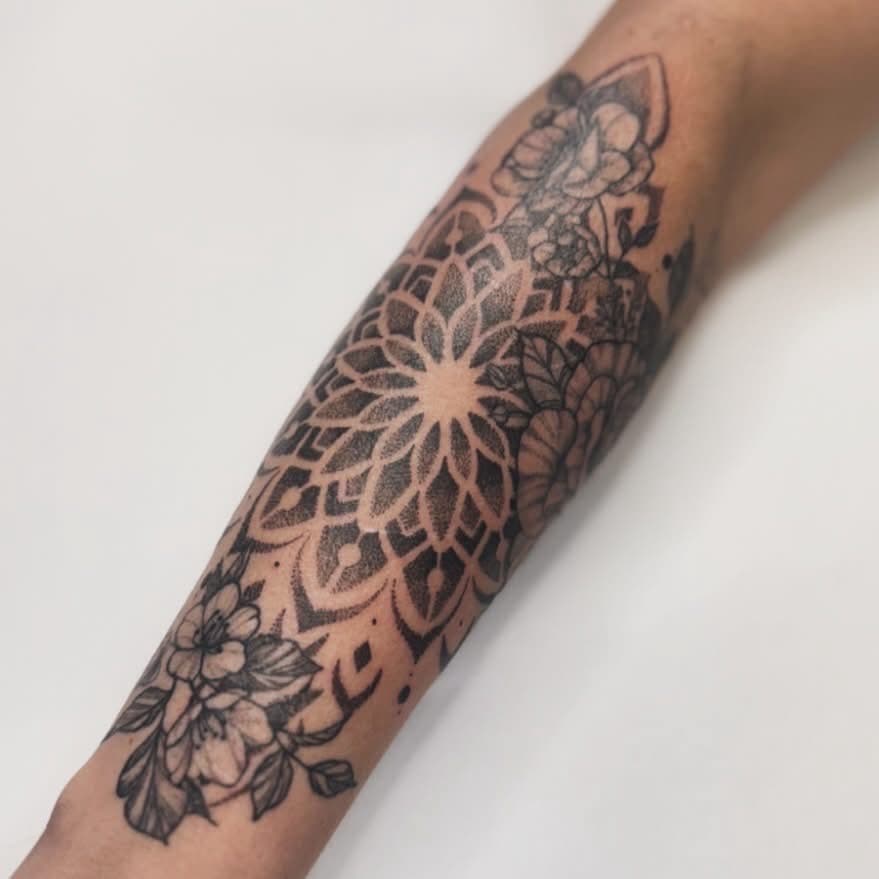 Mandala + Floral flowers tattoo on Forearm by Ashley_Jolly_Tattoo on TattMe