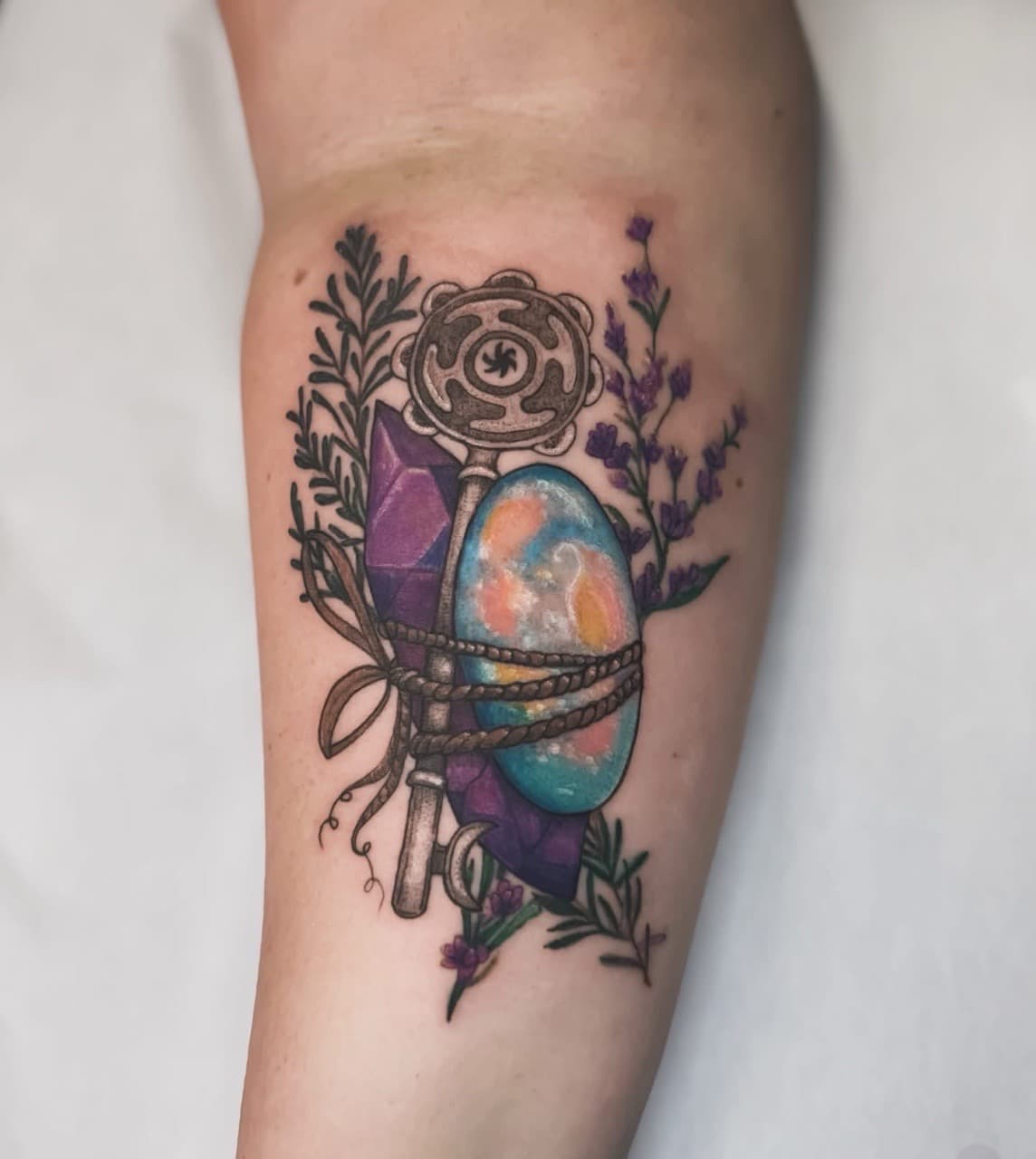 Color + Illustrative key tattoo on Forearm by Ashley_Jolly_Tattoo on TattMe