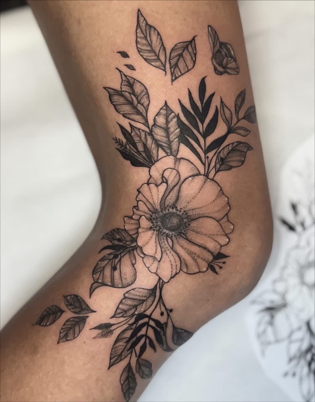 Floral + Black & Grey flowers tattoo on Upper Arm by Ashley_Jolly_Tattoo on TattMe