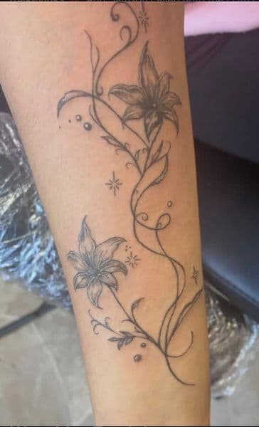 Fine Line + Black & Grey lilies tattoo on Forearm by The_Key_Inks on TattMe