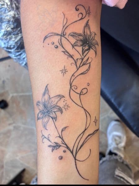 Fine Line + Floral lilies tattoo on Forearm by The_Key_Inks on TattMe