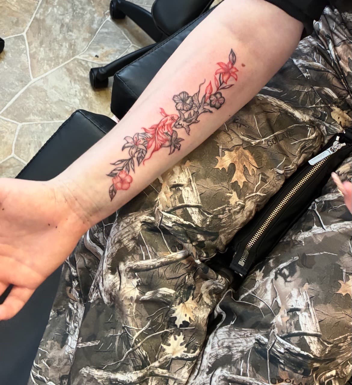 Floral + Japanese koi fish tattoo on Forearm by The_Key_Inks on TattMe