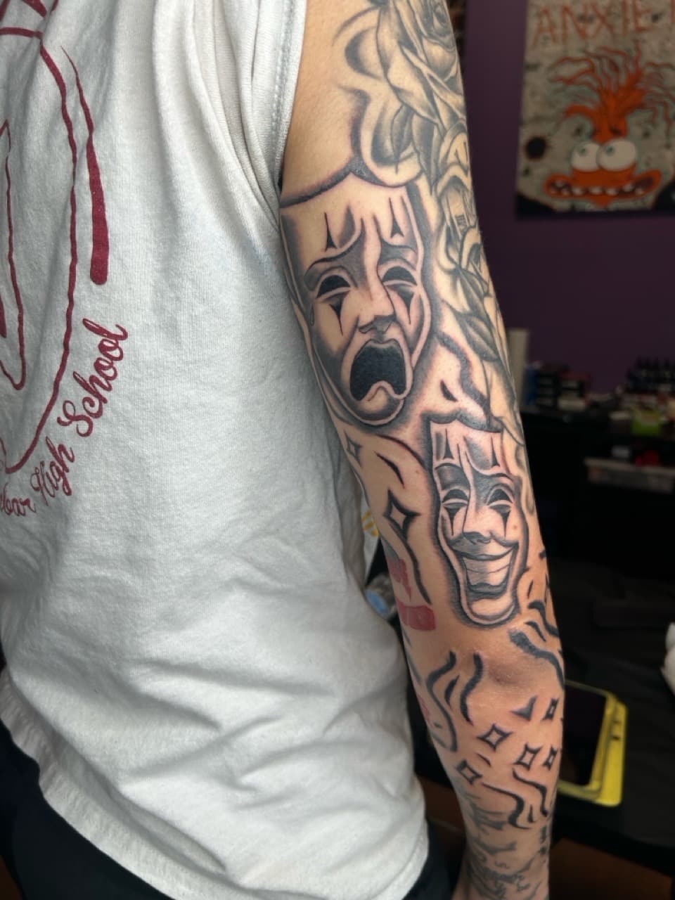Black & Grey + Chicano masks tattoo on Half Sleeve by KC on TattMe