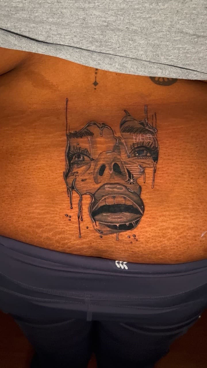 Black & Grey + Illustrative tears tattoo on Stomach by KC on TattMe