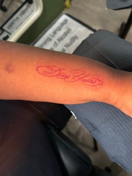 Lettering + Script lettering tattoo on Forearm by KC on TattMe