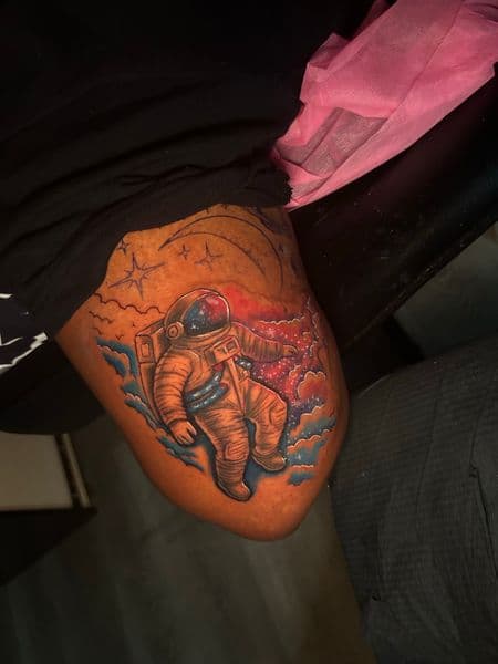 Color + Illustrative astronaut tattoo on Upper Arm by KC on TattMe