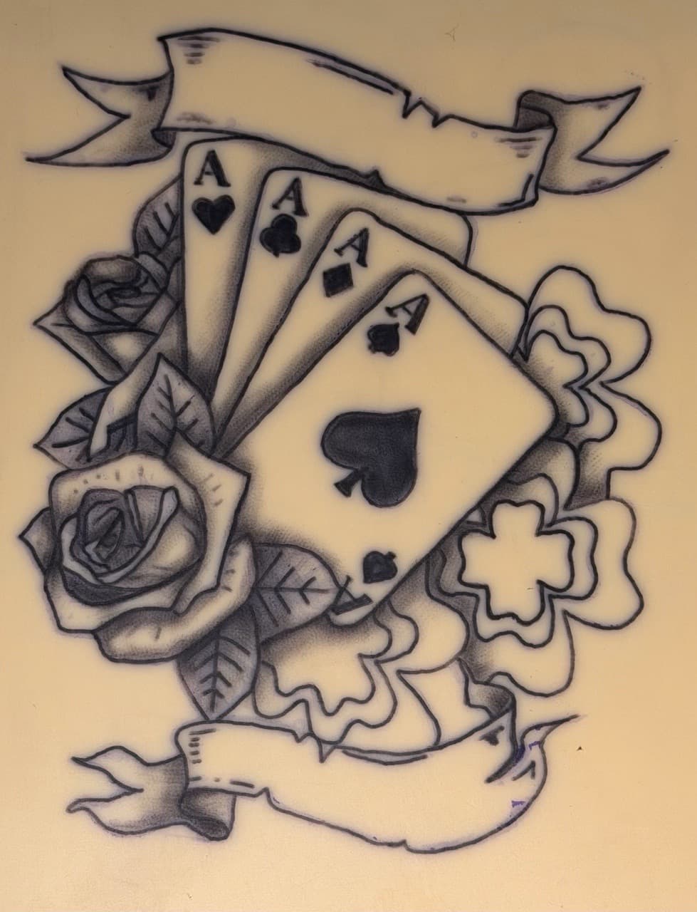 Traditional + Black & Grey cards tattoo by Apex_Effort_Studio on TattMe