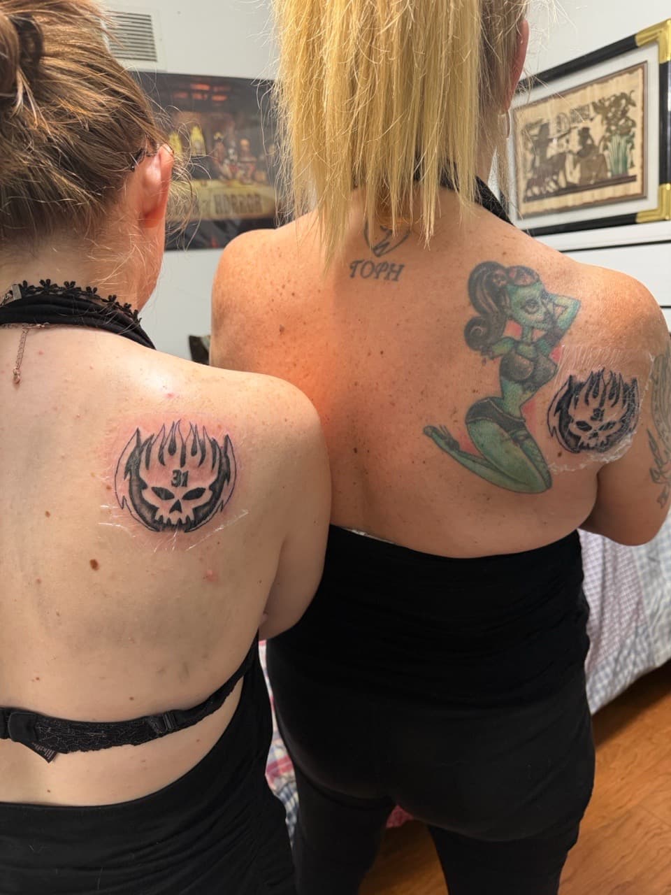 Black-work + Illustrative skull tattoo on Shoulder Blade by Apex_Effort_Studio on TattMe