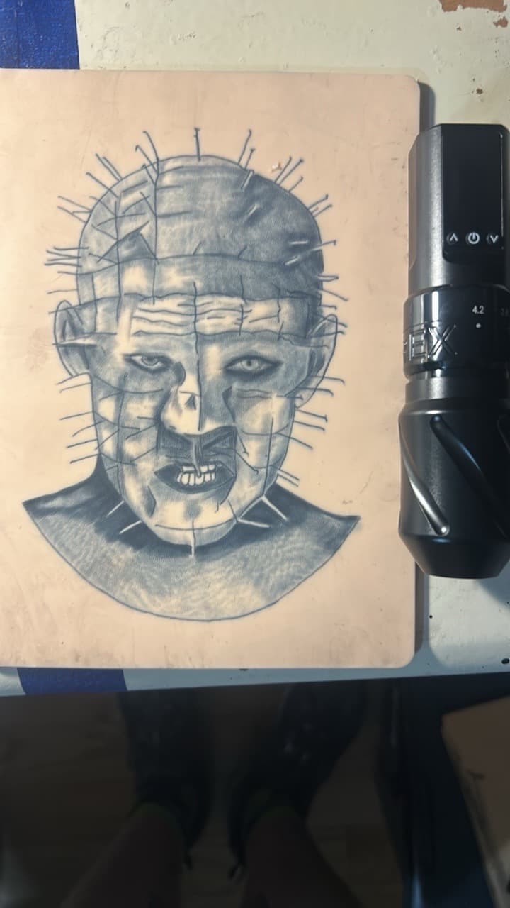 Black & Grey + Horror pinhead tattoo by Apex_Effort_Studio on TattMe