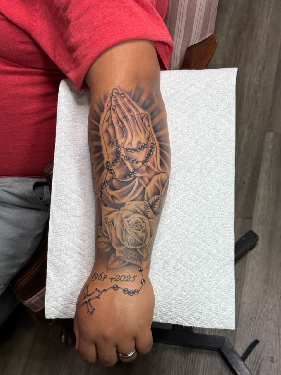 Black & Grey + Realism praying hands tattoo on Forearm by Tattoos_By_Dolph on TattMe