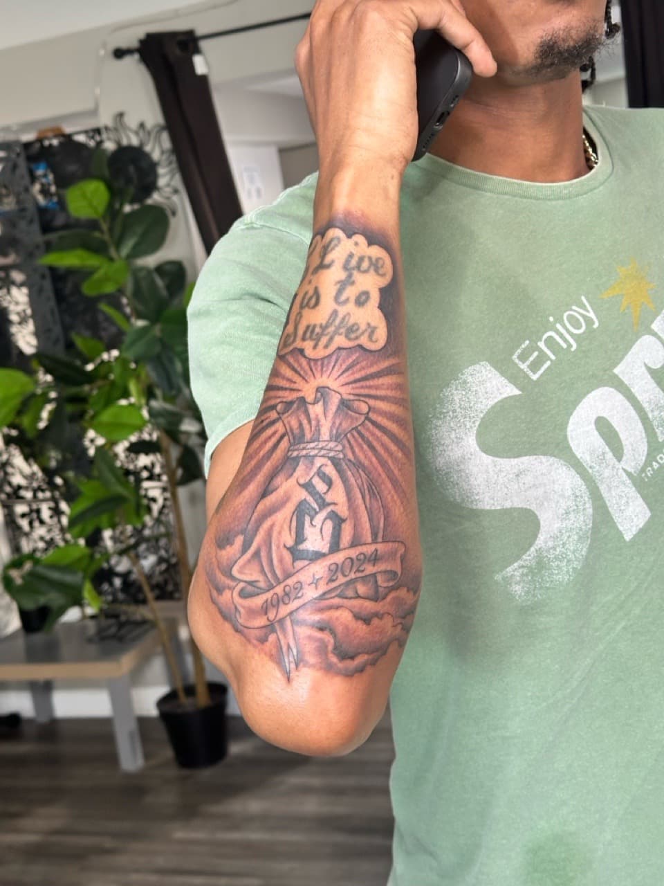 Black & Grey + Illustrative money bag tattoo on Forearm by Tattoos_By_Dolph on TattMe