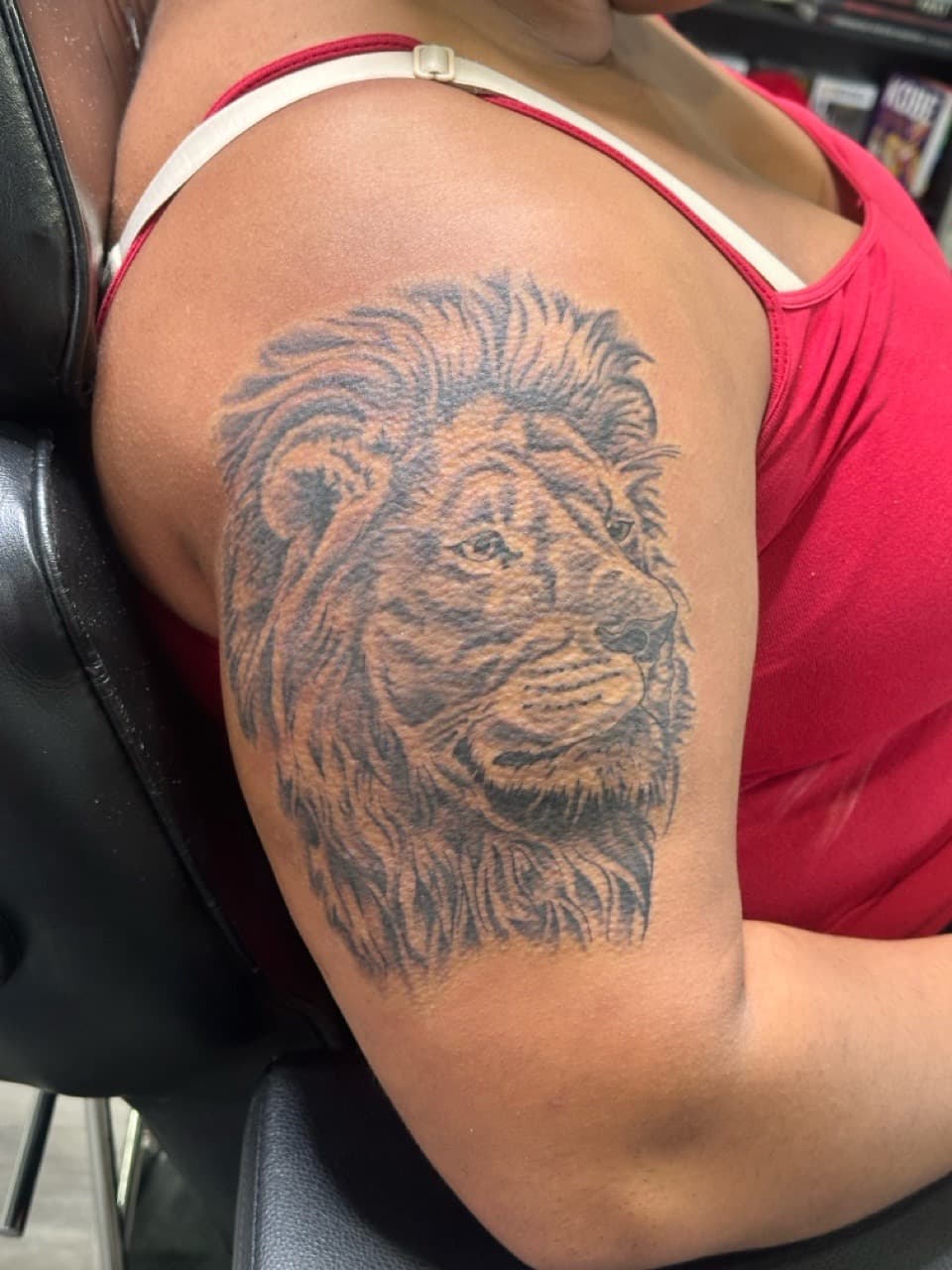 Black & Grey + Realism lion tattoo on Upper Arm by Tattoos_By_Dolph on TattMe