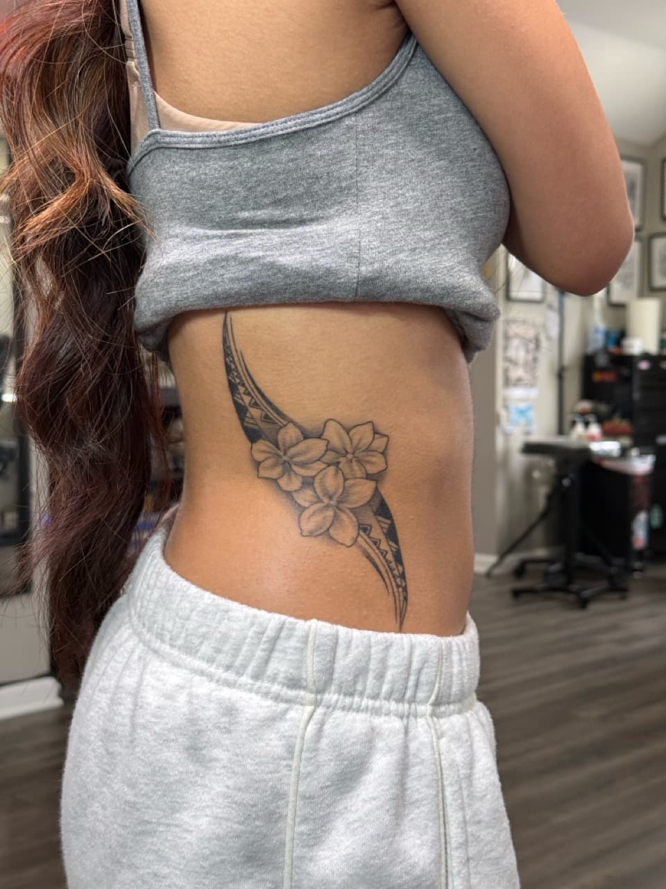 Tribal + Black & Grey flowers tattoo on Ribs by Tattoos_By_Dolph on TattMe