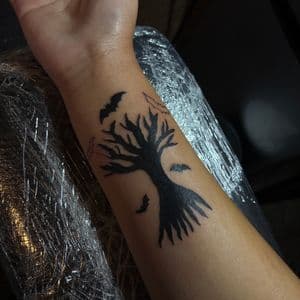 Black-work + Gothic tree tattoo on Forearm by tatsbyrayyy on TattMe