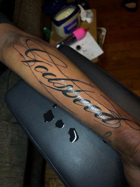Script + Lettering script tattoo on Forearm by tatsbyrayyy on TattMe