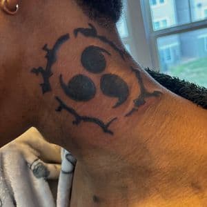 Anime + Black-work anime tattoo on Neck (Side) by tatsbyrayyy on TattMe