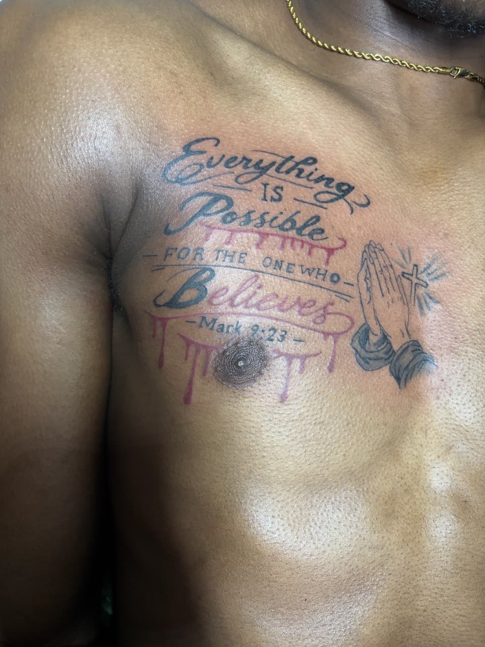 Lettering + Script bible verse tattoo on Chest by tatsbyrayyy on TattMe