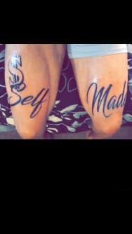 Lettering + Script dollar sign tattoo on Knee by MindBodyInkStudio on TattMe