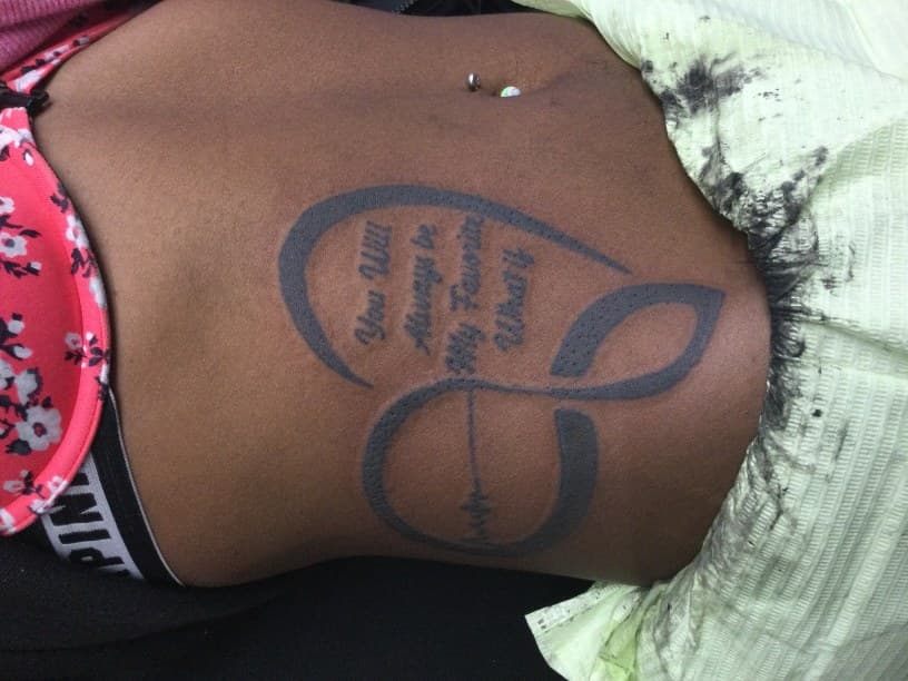 Lettering + Script infinity tattoo on Ribs by MindBodyInkStudio on TattMe