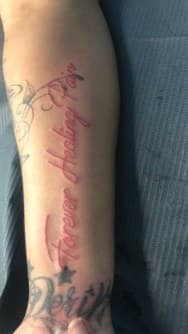 Lettering + Script words tattoo on Forearm by MindBodyInkStudio on TattMe