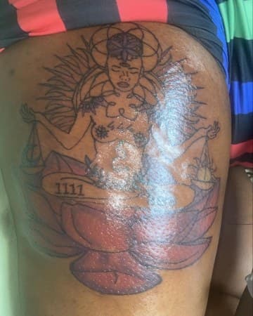 Line-work + Illustrative woman tattoo on Thigh by MindBodyInkStudio on TattMe