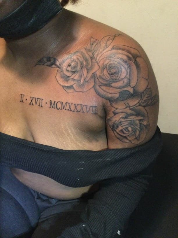 Floral + Black & Grey roses tattoo on Shoulder by MindBodyInkStudio on TattMe