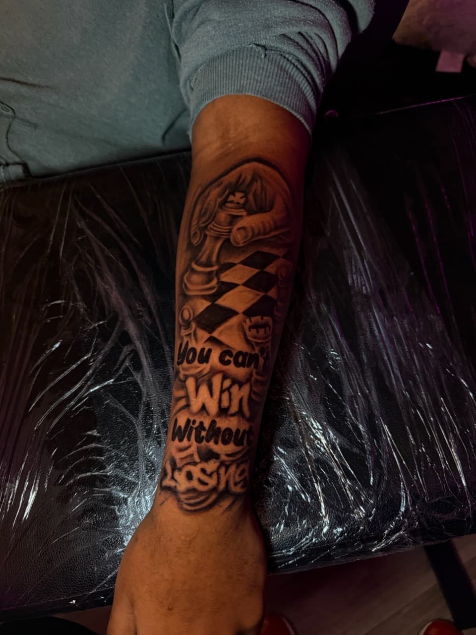 Black & Grey + Lettering chess tattoo on Forearm by sixxinked on TattMe