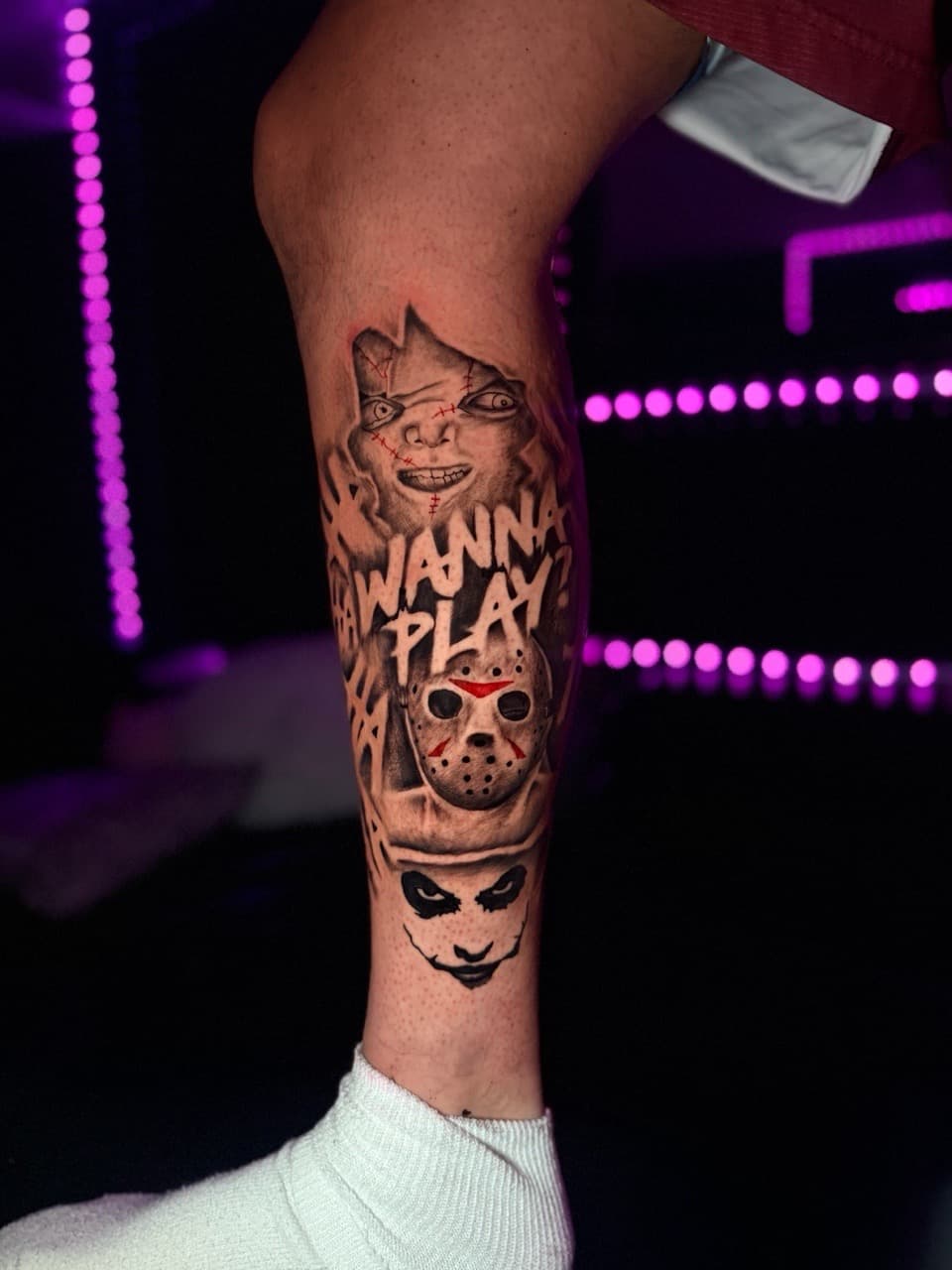 Black & Grey + Realism chucky tattoo on Calf by sixxinked on TattMe