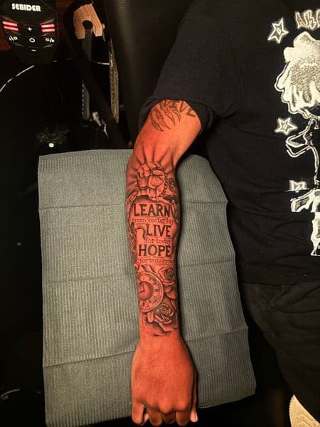 Black & Grey + Lettering text tattoo on Forearm by MaleekInkz on TattMe