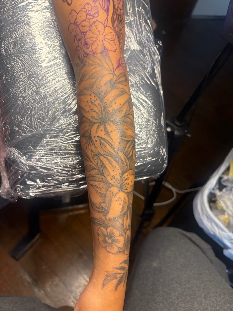 Black & Grey + Floral flowers tattoo on Forearm by MaleekInkz on TattMe