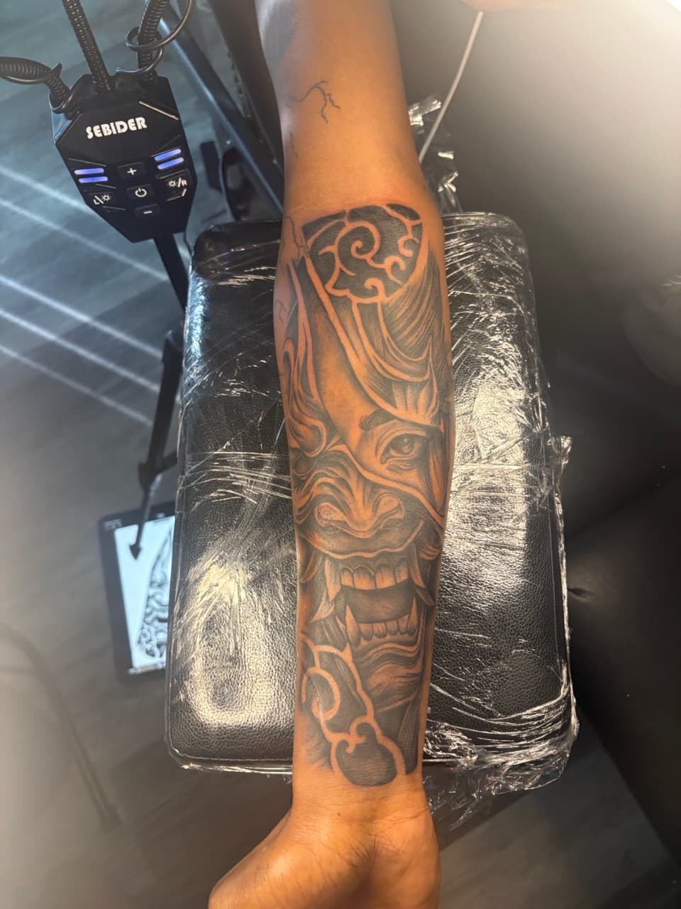 Black & Grey + Illustrative hannya mask tattoo on Forearm by MaleekInkz on TattMe