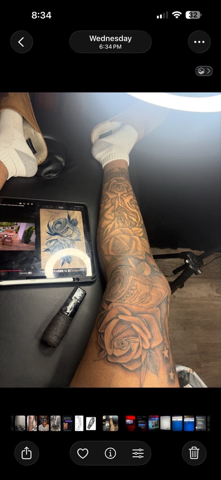 Black & Grey + Illustrative roses tattoo on Calf by MaleekInkz on TattMe