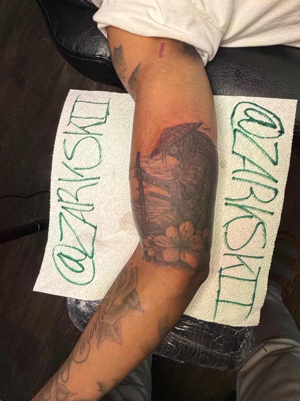 Black & Grey + Illustrative samurai tattoo on Forearm by Zarkskii_LLC on TattMe