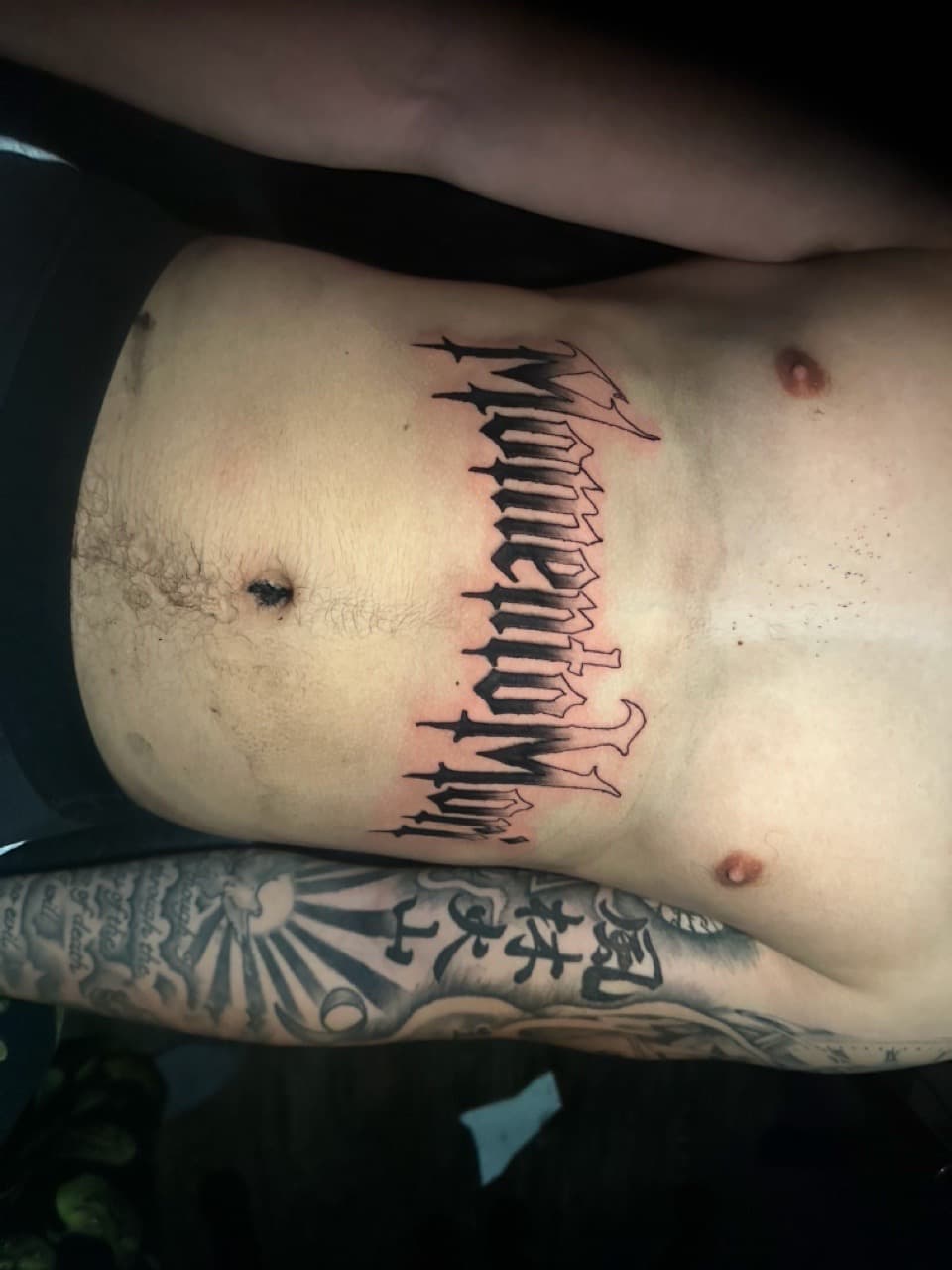 Lettering + Script font tattoo on Stomach by Zarkskii_LLC on TattMe