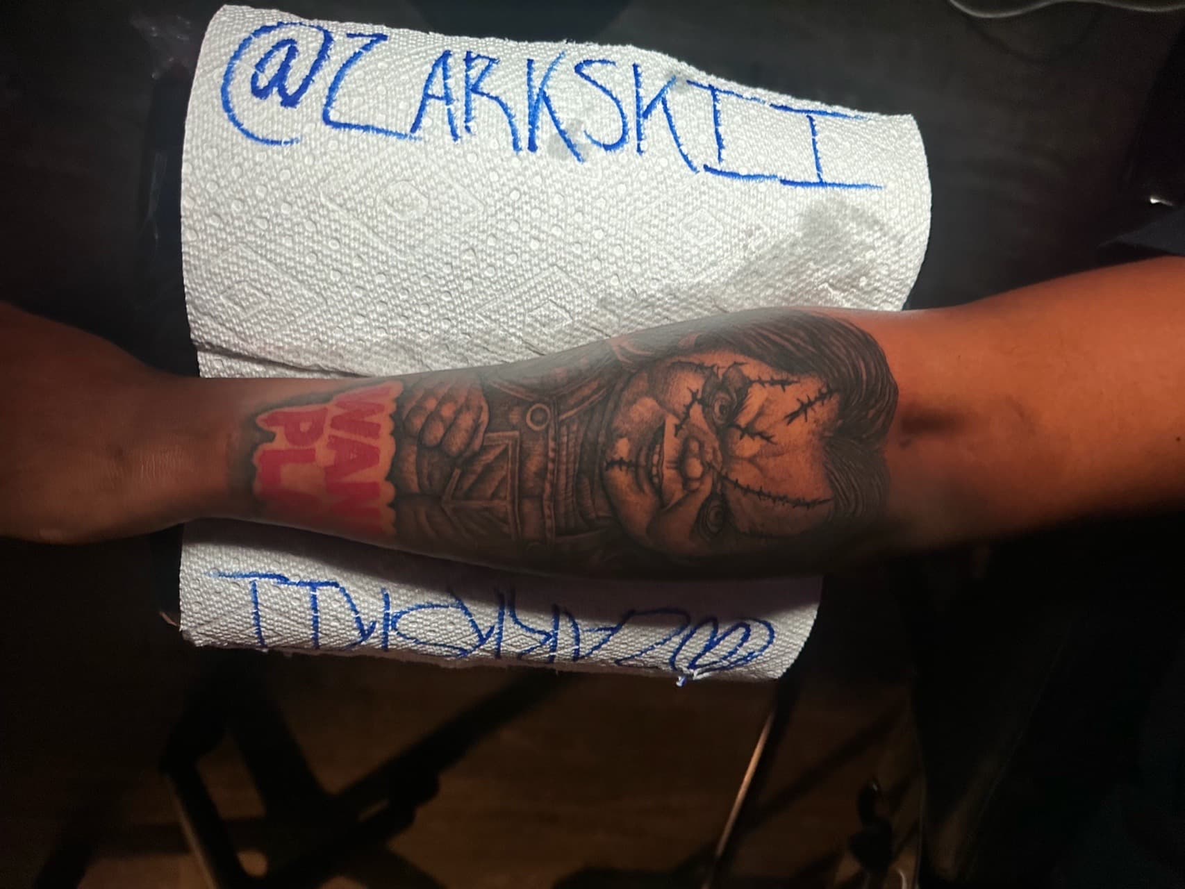 Black & Grey + Realism chucky tattoo on Forearm by Zarkskii_LLC on TattMe