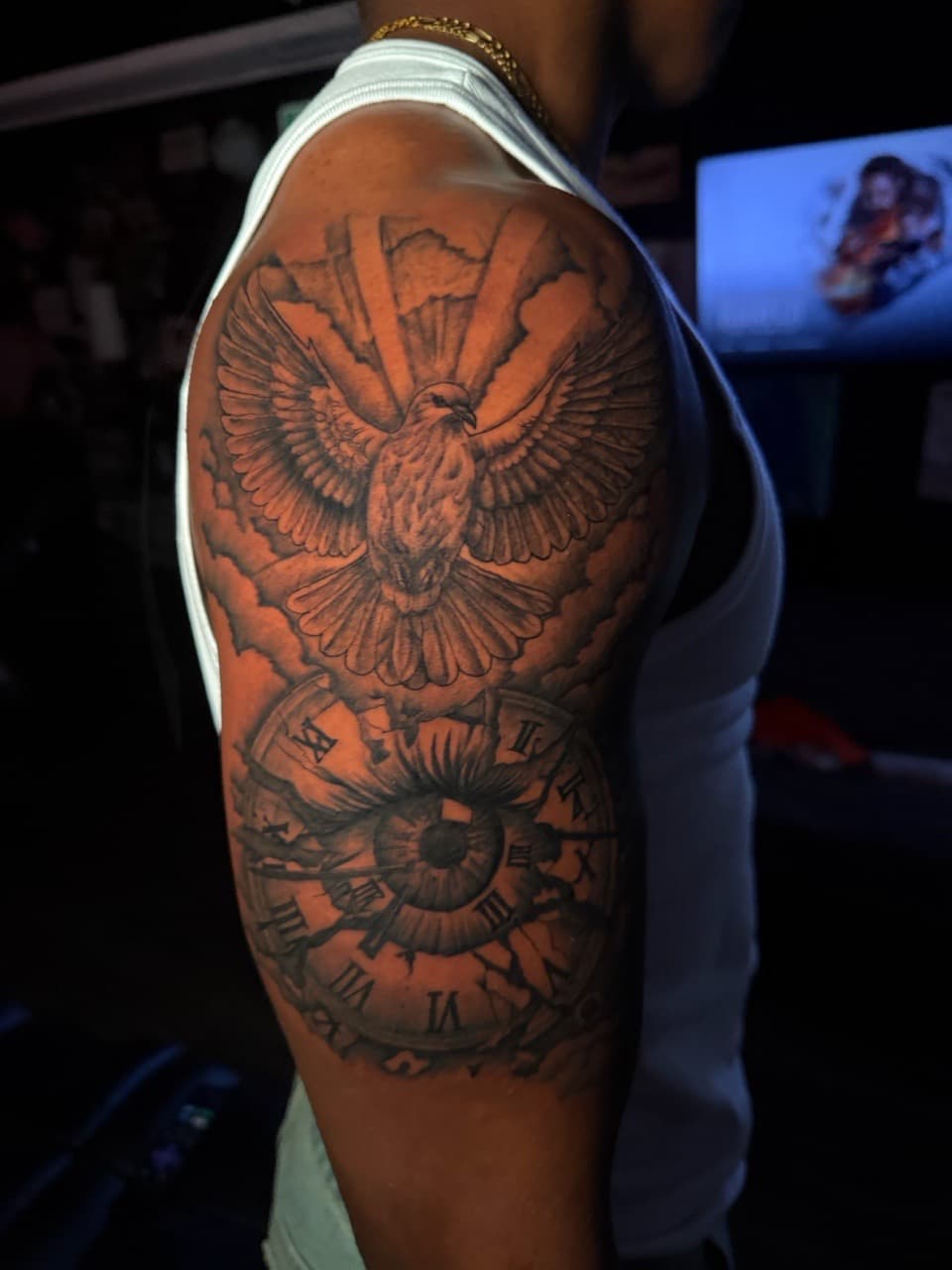 Black & Grey + Illustrative dove tattoo on Upper Arm by Zarkskii_LLC on TattMe