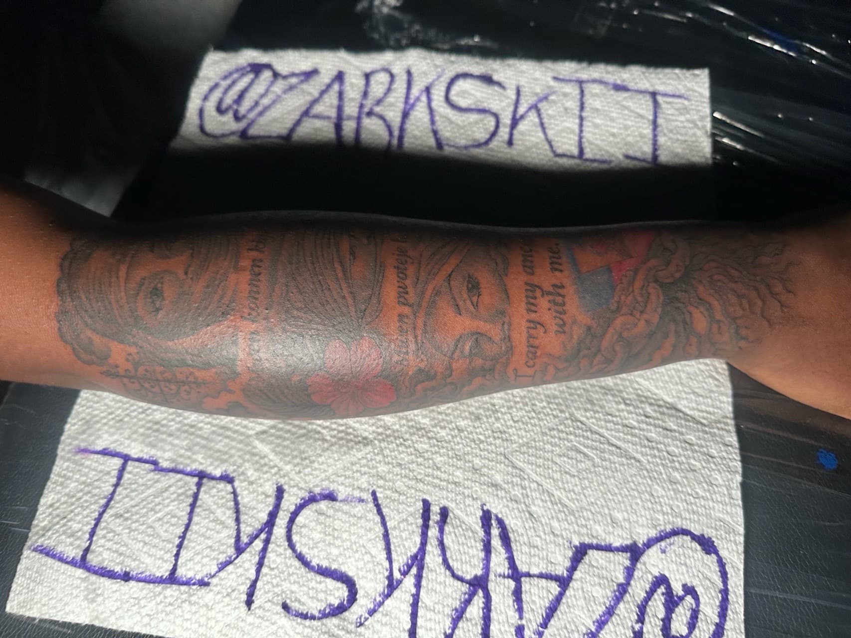 Black & Grey + Lettering flower tattoo on Forearm by Zarkskii_LLC on TattMe