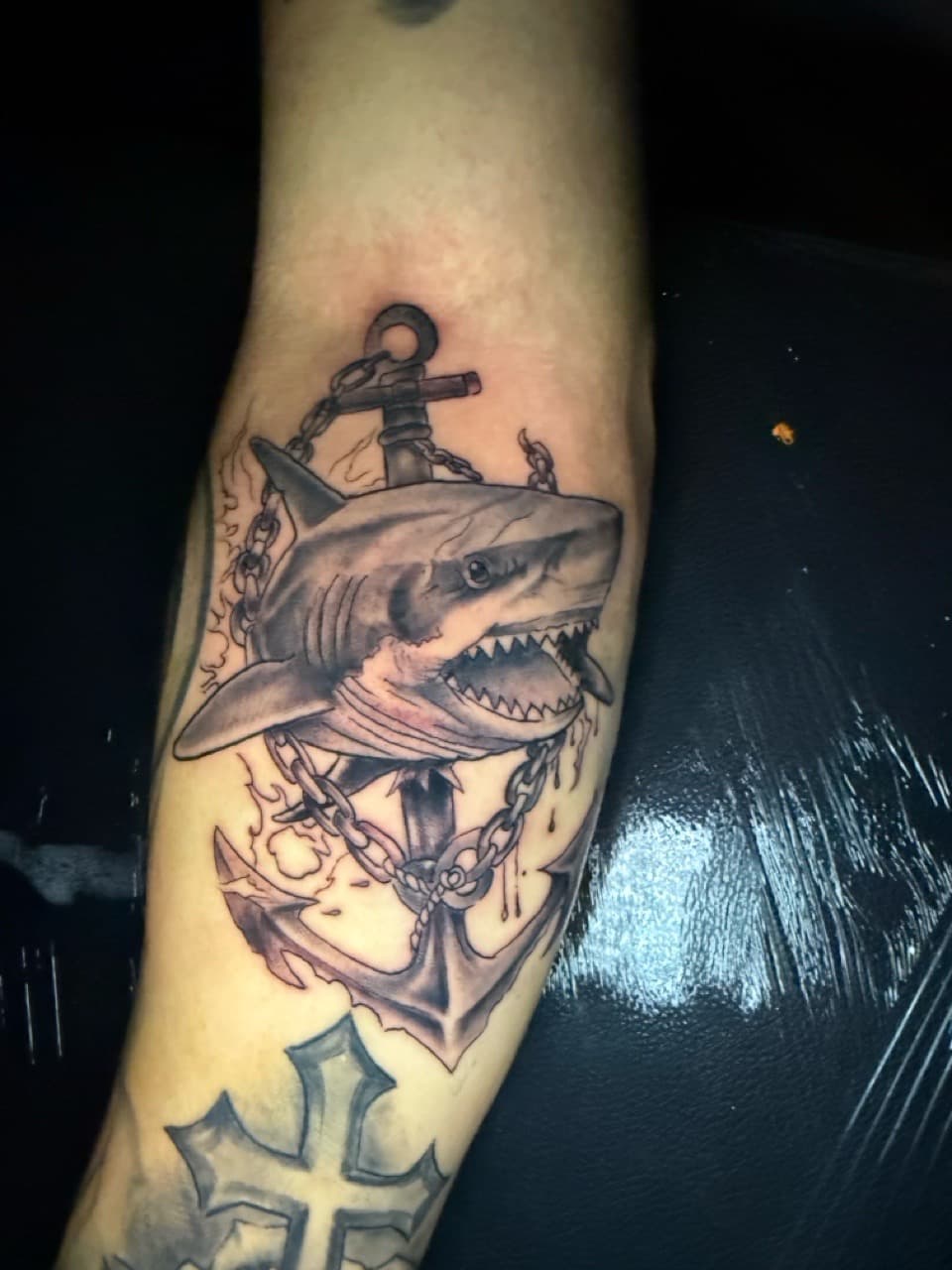 Black & Grey + Illustrative shark tattoo on Forearm by Rey_Sanchez on TattMe