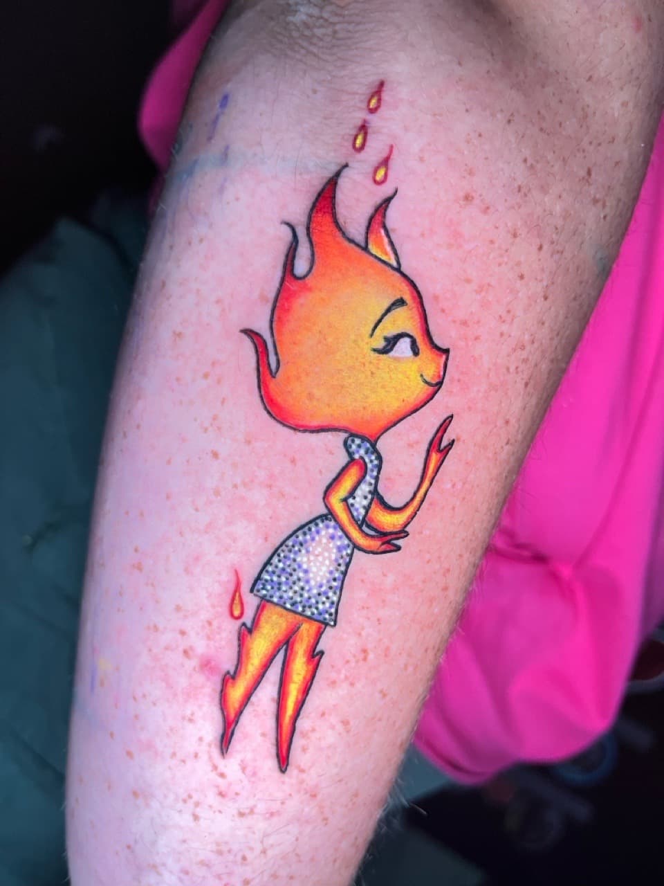 Cartoon + Color fire tattoo on Forearm by Rey_Sanchez on TattMe