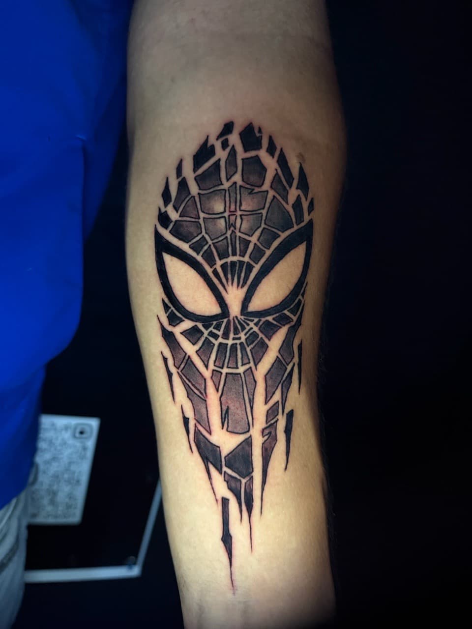 Black-work + Pop Culture spider-man tattoo on Upper Arm by Rey_Sanchez on TattMe