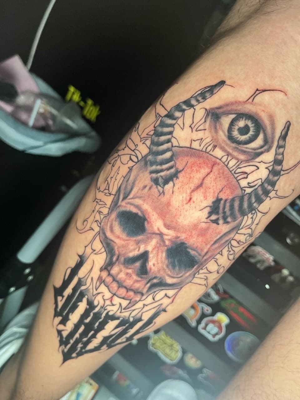 Black & Grey + Realism skull tattoo on Thigh by Rey_Sanchez on TattMe